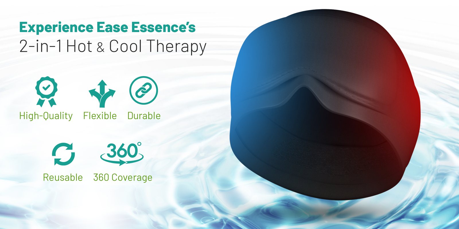 Ease Essence migraine relief cap showing both hot and cold therapy options